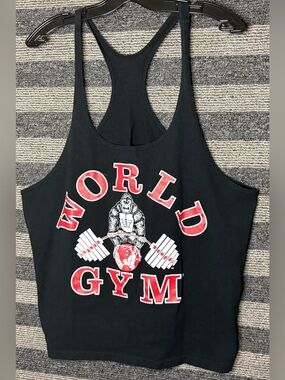 Vintage 90’ World Gym Black Racerback Muscle Tank Top Men’s Large EUC